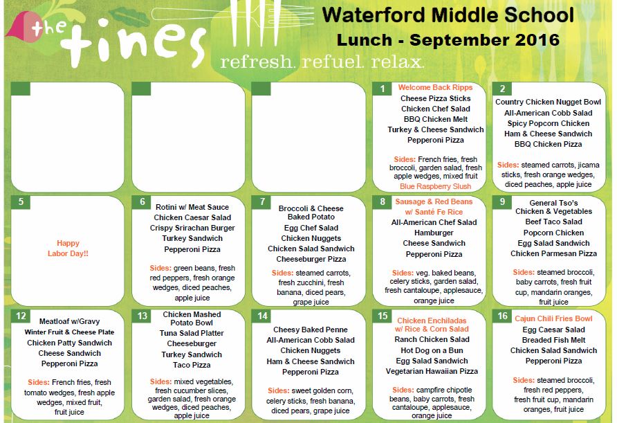 Middle School Lunch Menu Comparison WGSD Meetings