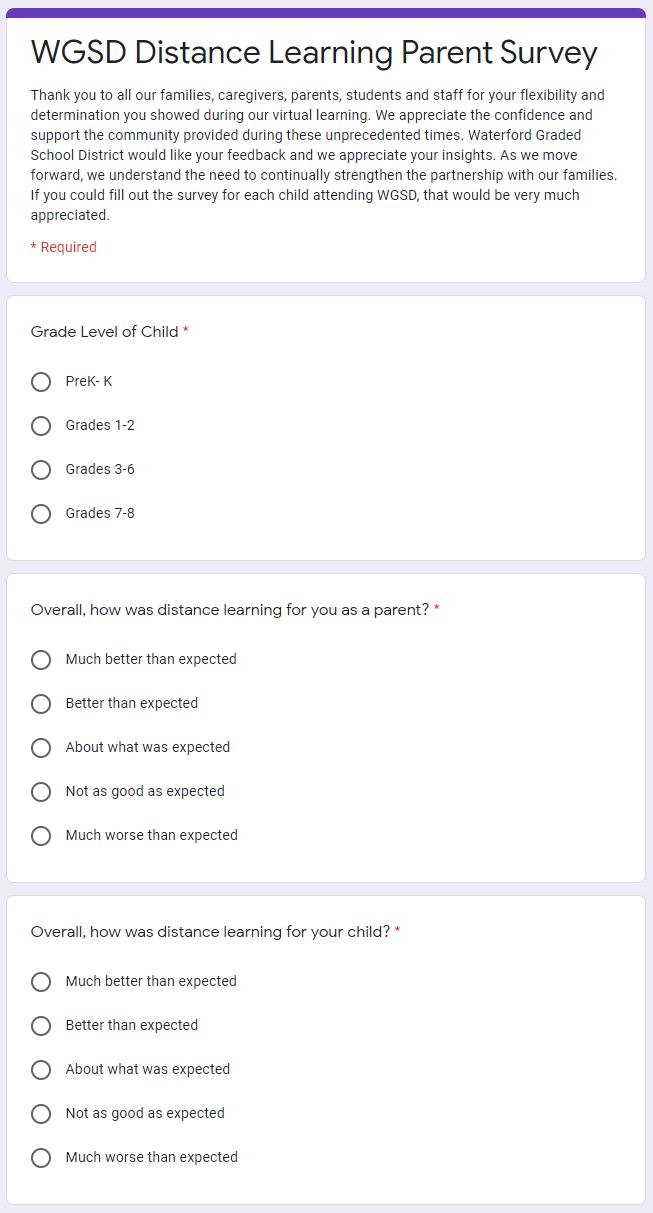 Distance Learning Parent Survey – Wgsd Meetings